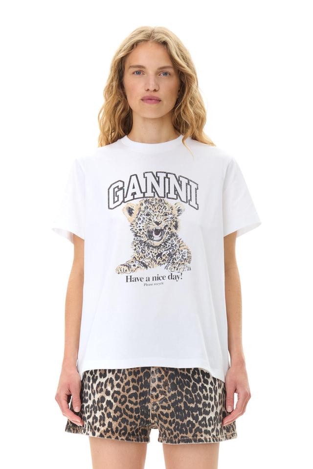 White Basic Jersey Leopard Relaxed T-shirt Product Image