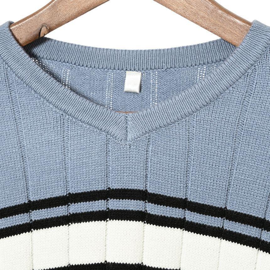 Striped V-Neck Sweater Product Image