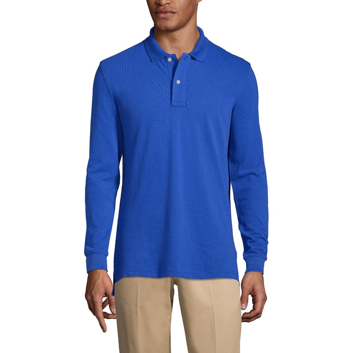 Lands End Mens School Uniform Long Sleeve Mesh Polo Shirt Product Image