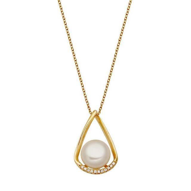 18k Gold Over Sterling Silver Genuine Cultured Pearl & Cubic Zirconia Pendant Necklace, Womens Gold Tone Product Image