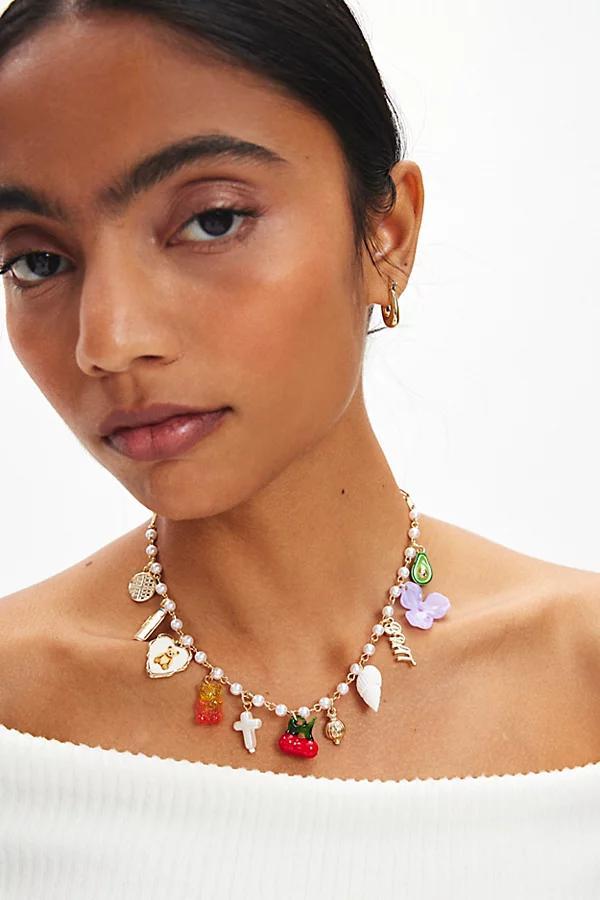 Jade Pearl Charm Necklace Womens at Urban Outfitters Product Image