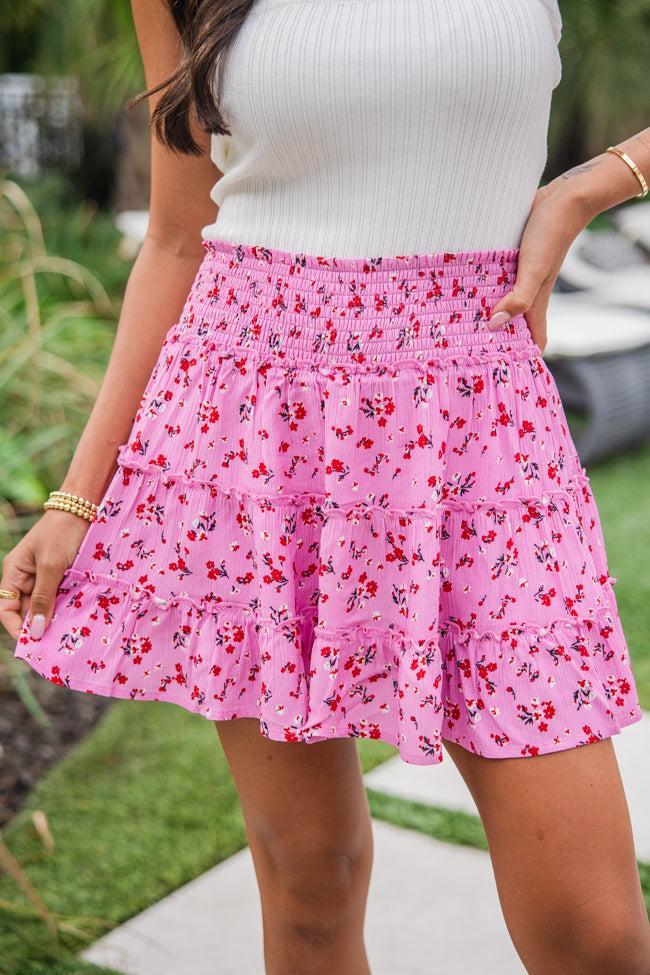 Through The Garden Pink And Ivory Floral Mini Skort Tori X Pink Lily Product Image