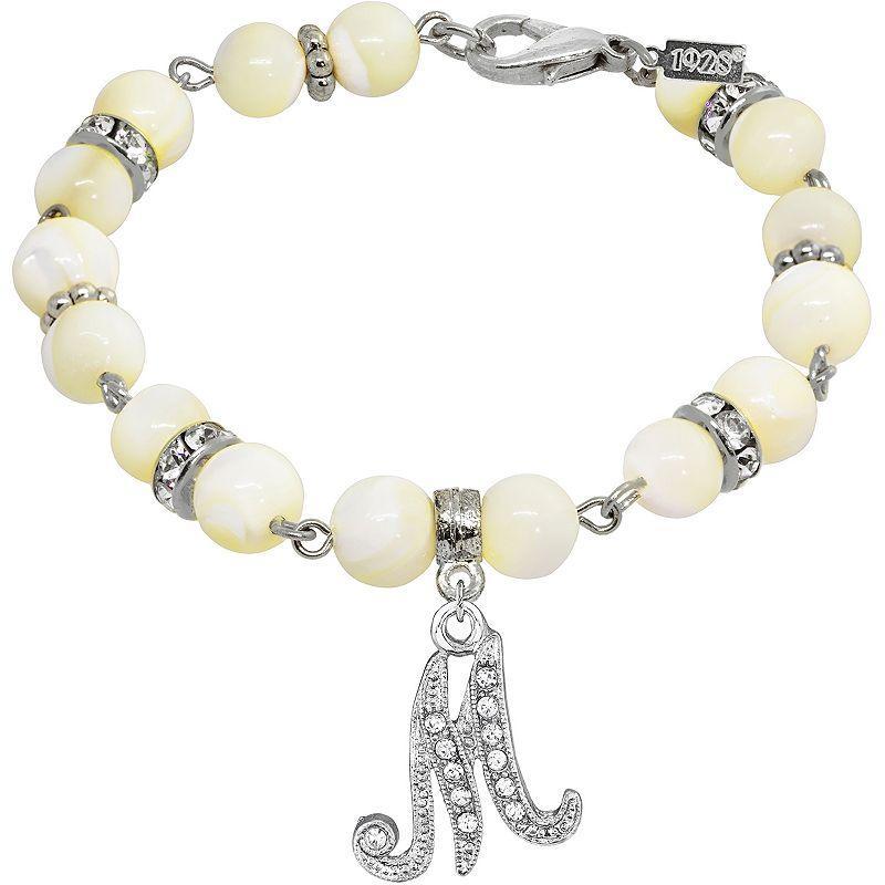 1928 Silver Tone Mother-of-Pearl & Simulated Crystal Initial Bracelet, Womens Product Image