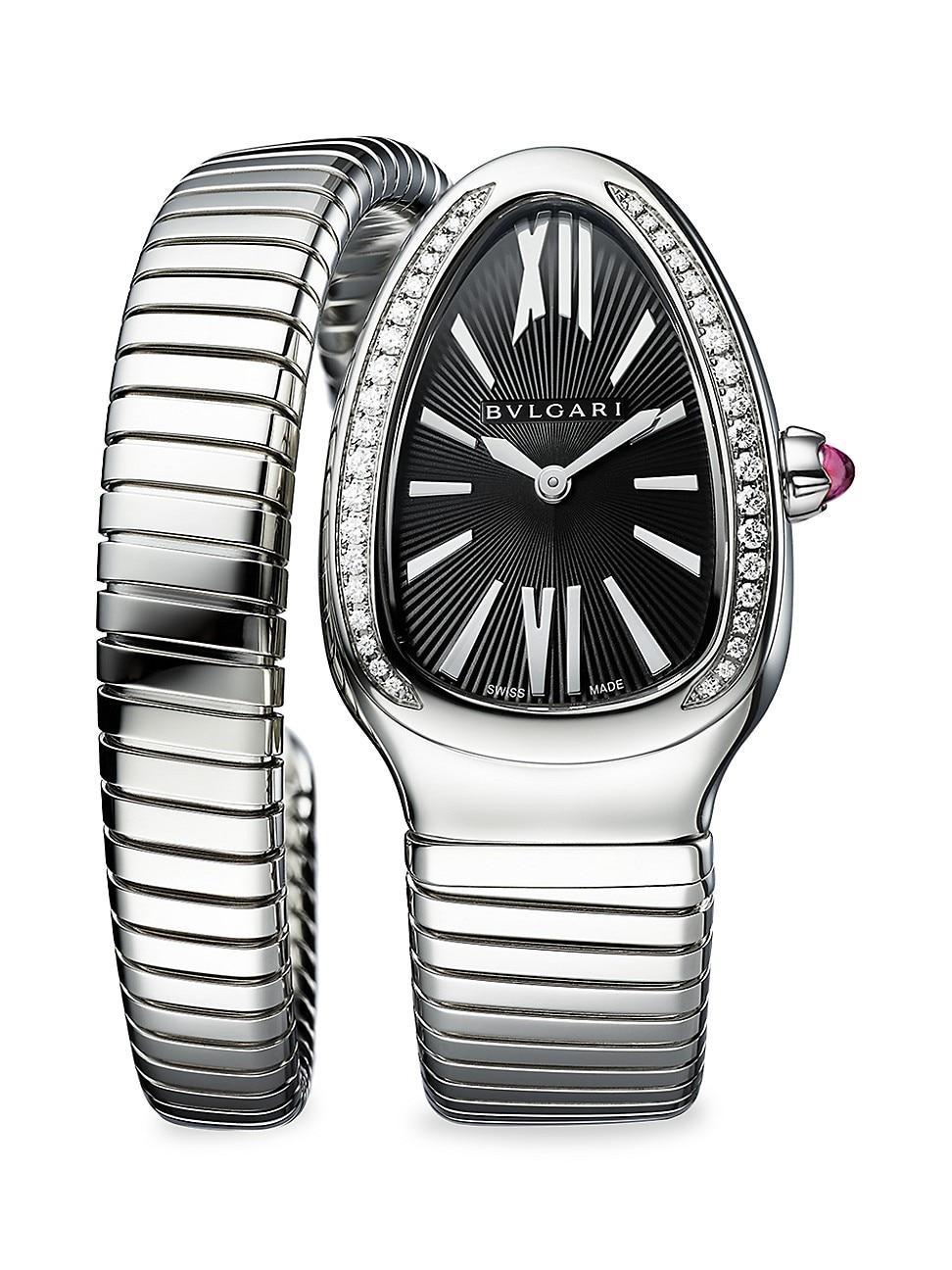 Womens Serpenti Seduttori Stainless Steel, Diamond & Black Dial Bracelet Watch Product Image