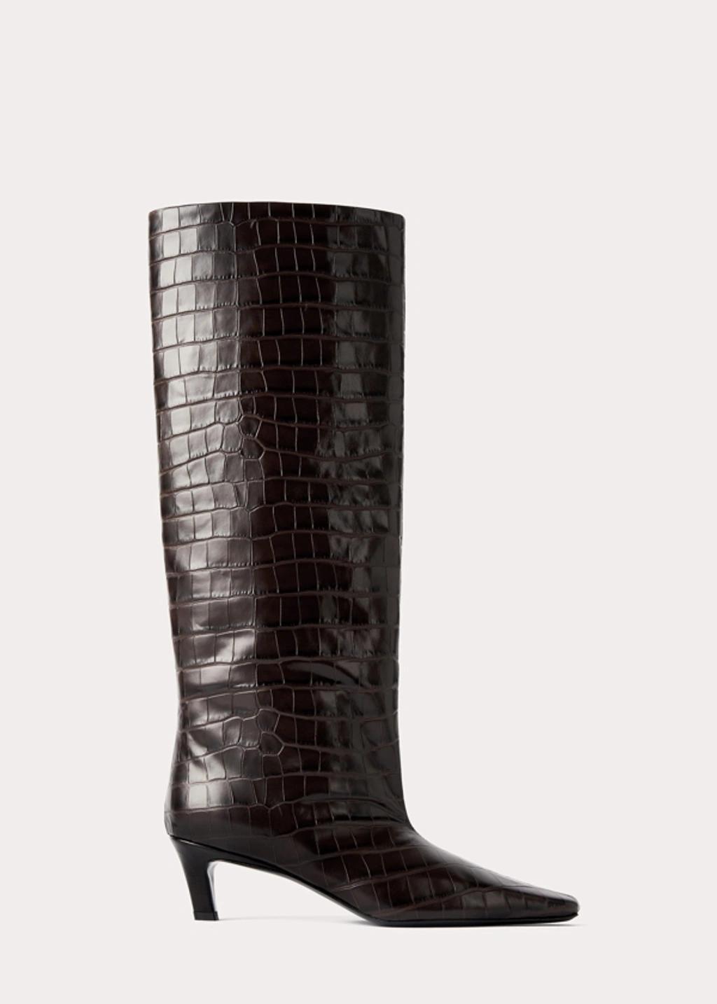 50mm The Wide Shaft Leather Tall Boots In Dark Brown Croco Product Image