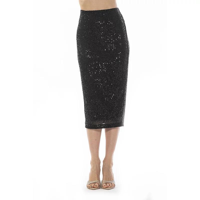 Womens ALEXIA ADMOR Ana Midi Sequin Pencil Skirt with Full Back Expose product image