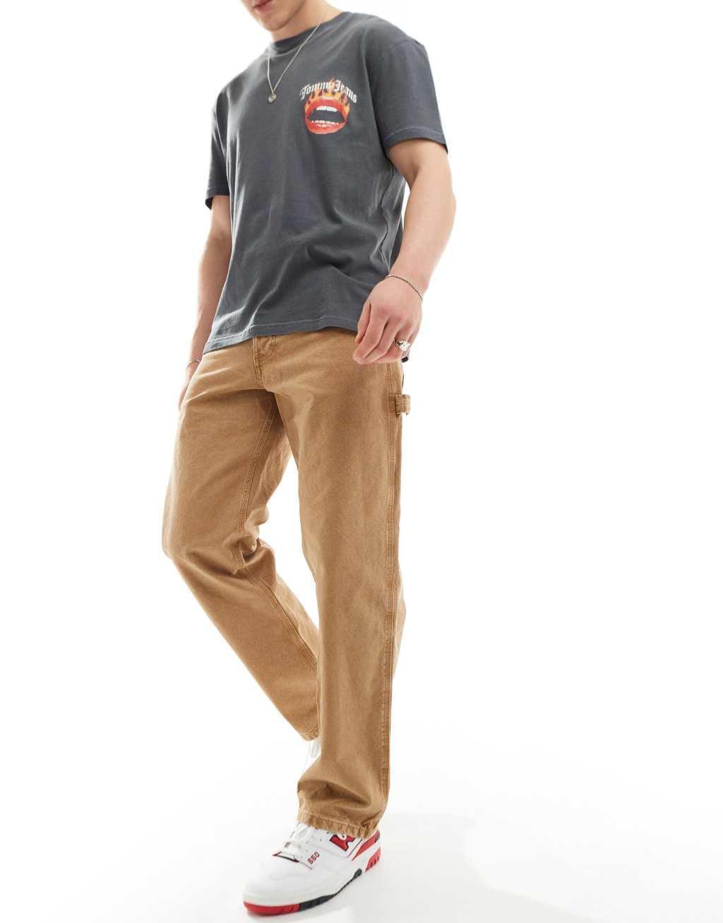 Jack & Jones Eddie loose fit carpenter jeans in tan  Product Image