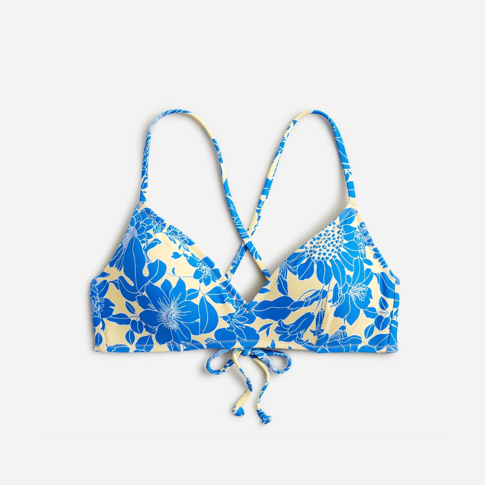 Cross-back french bikini top in blue floral Product Image