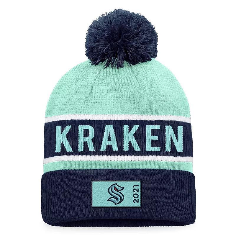 Mens Fanatics Branded Deep Sea Blue/Light Blue Seattle Kraken Authentic Pro Rink Cuffed Knit Hat with Pom Product Image