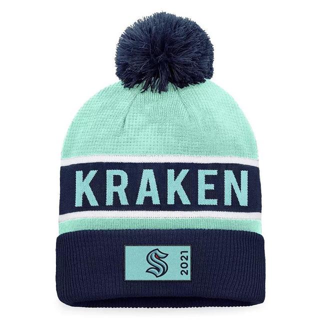 Mens Fanatics Branded Deep Sea Blue/Light Blue Seattle Kraken Authentic Pro Rink Cuffed Knit Hat with Pom, Krk Blue Product Image