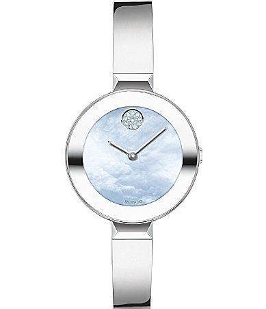 Movado Women's Bold Bangles Swiss Quartz Silver-Tone Stainless Steel Watch 28mm - Silver-Tone Product Image