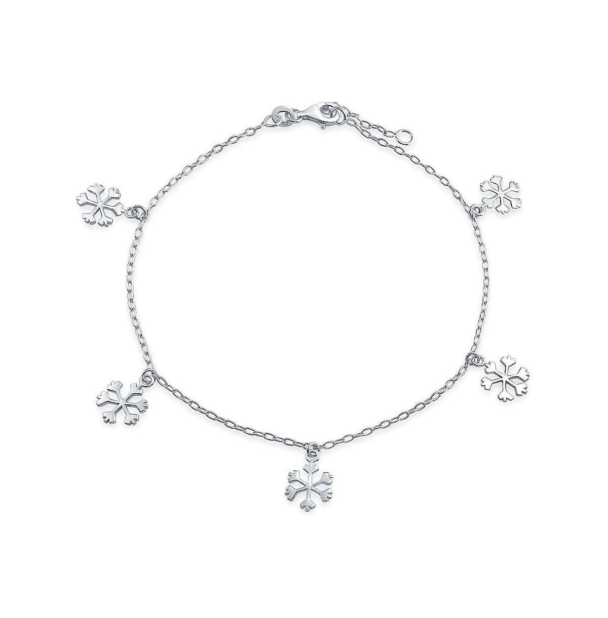 Bling Jewelry Holiday Party Christmas Dangling Multi Charms Frozen Winter Snowflake Anklet Ankle Bracelet For Women Sterling Silver Adjustable 9-10 In Product Image