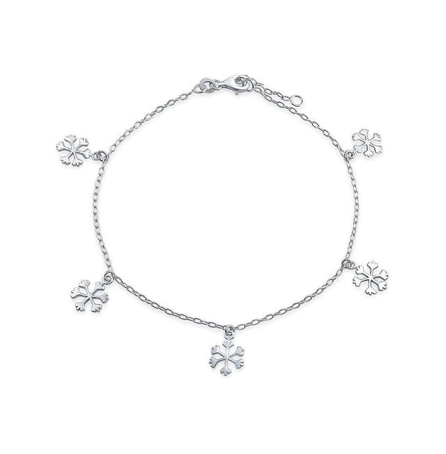 Bling Jewelry Holiday Party Christmas Dangling Multi Charms Frozen Winter Snowflake Anklet Ankle Bracelet For Women Sterling Silver Adjustable 9-10 In Product Image