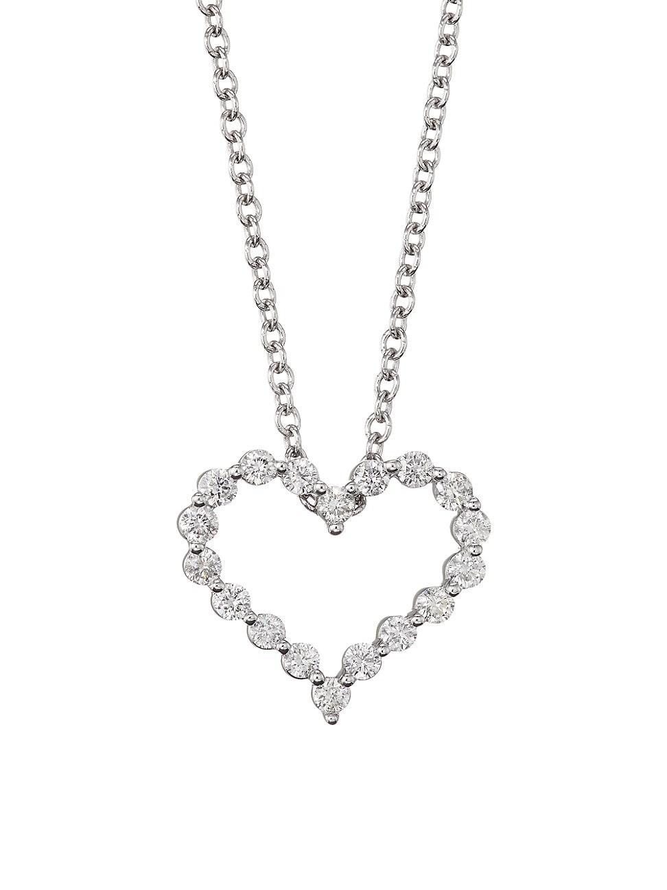 Womens 14K White Gold & 0.5 TCW Diamond Open Heart Pendant Necklace Product Image