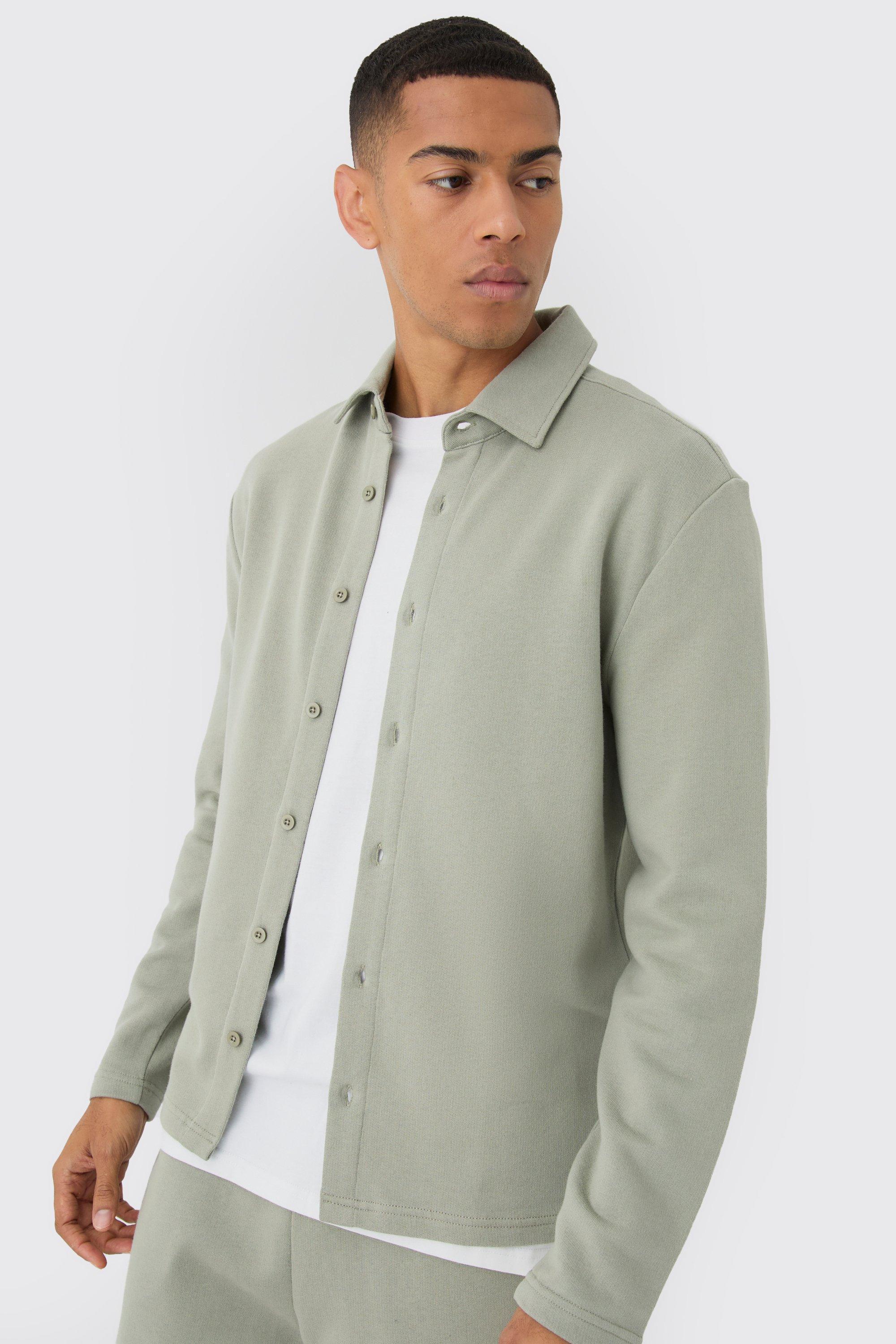 Mens Green Regular Peached Loopback Shirt, Green Product Image