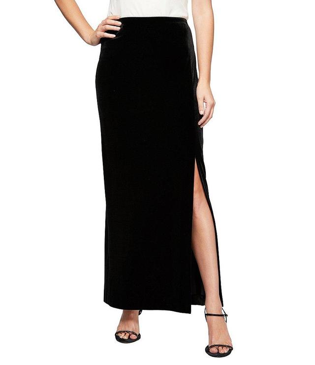 Alex Evenings Stretch Velvet Side Slit Button Detail Long Sheath Skirt Product Image