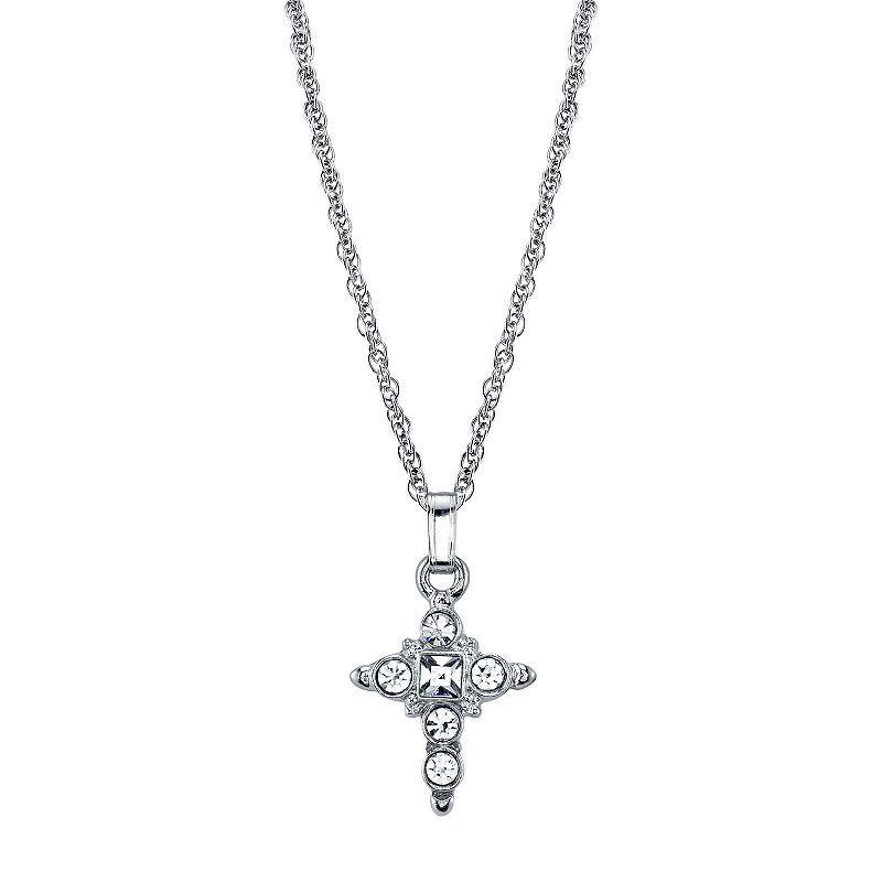 1928 Crystal Cross Pendant Necklace, Womens Silver Tone Product Image