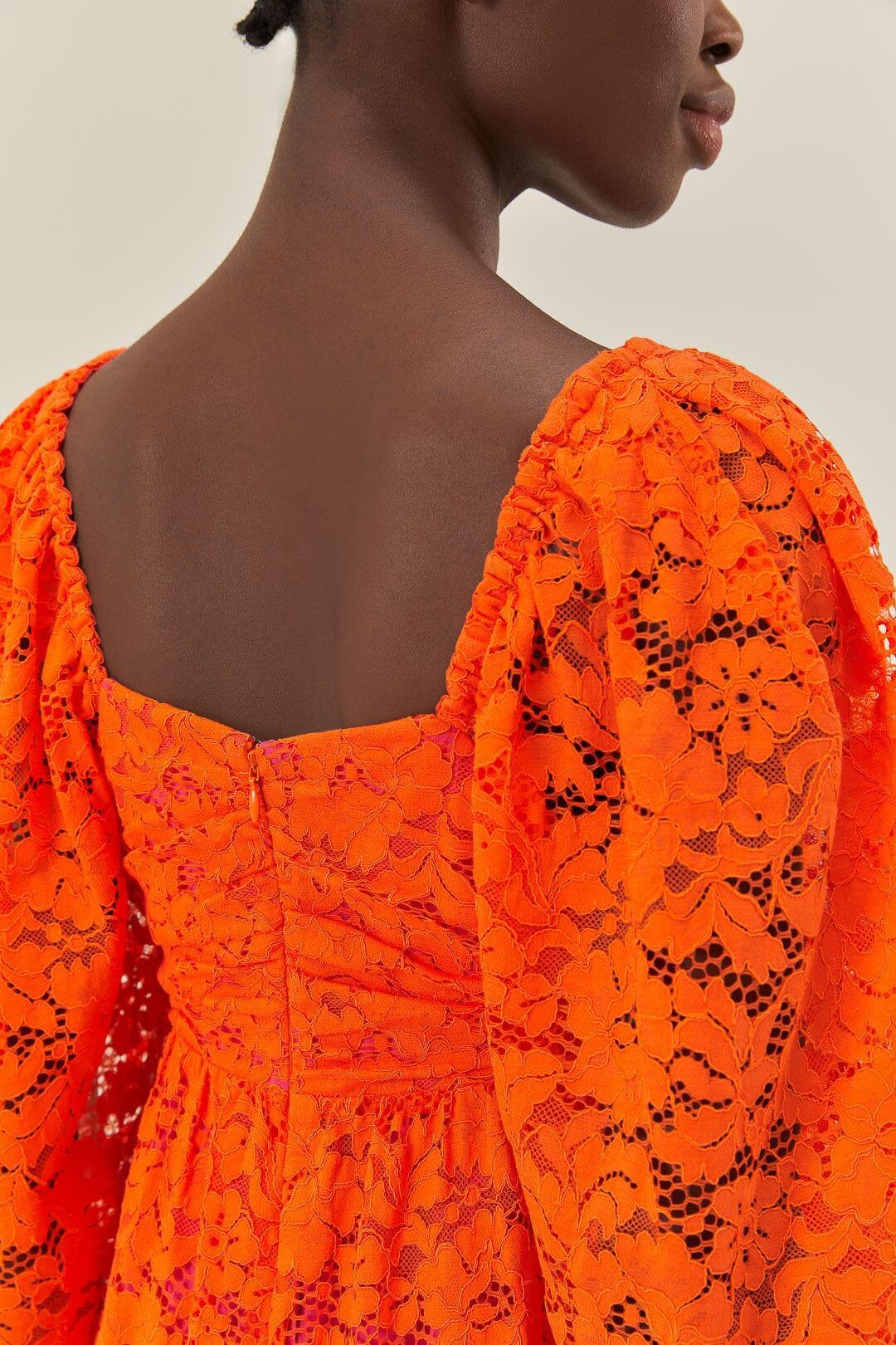 Orange Lace Long Sleeve Midi Dress Product Image