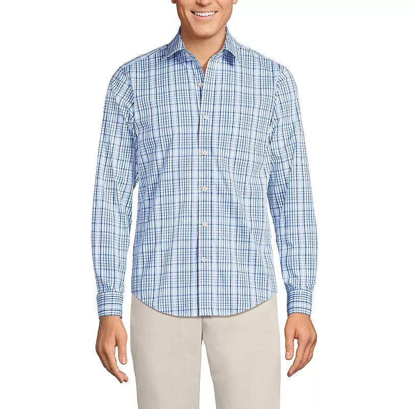 Mens Lands End Traditional Fit Travel Button-Down Shirt Blue Blue Plaid Product Image