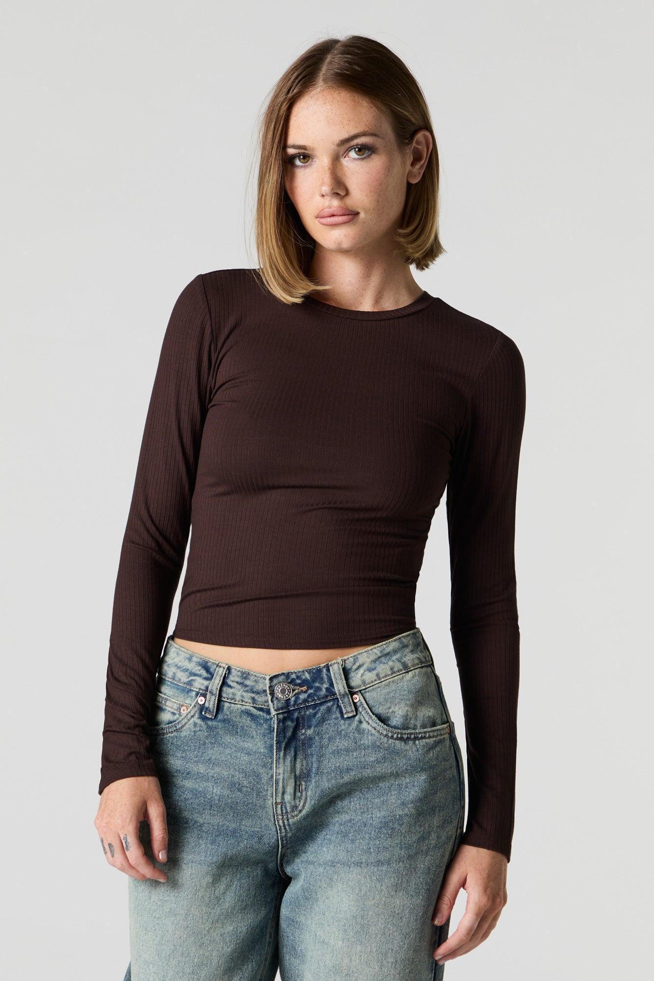 Ribbed Crewneck Long Sleeve Top Female Product Image