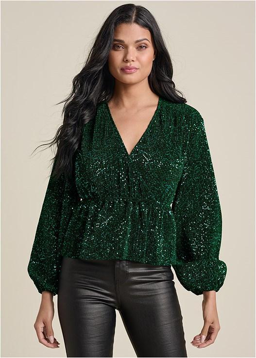 Allover Sequin Wrap Top Product Image