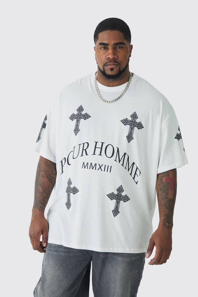 Mens Plus Pour Homme Cross Printed T-shirt In White, White Product Image