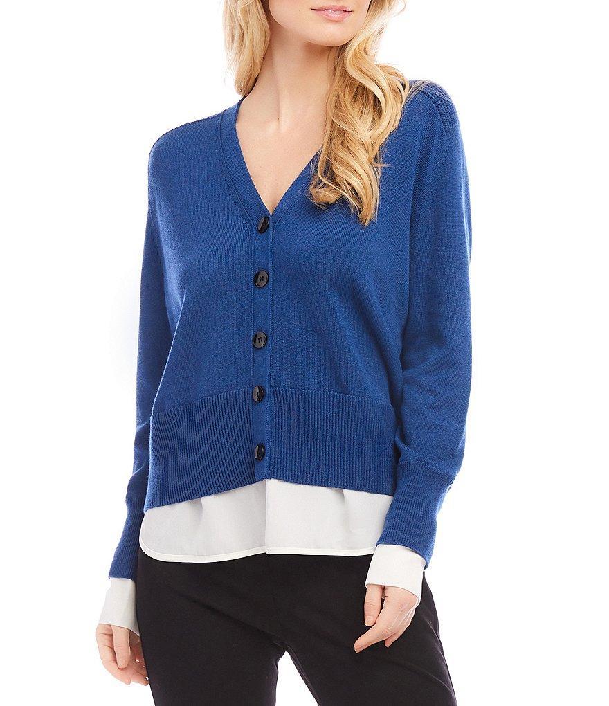 Karen Kane Petite Size Layered V-Neck Long Sleeve Cardigan Product Image