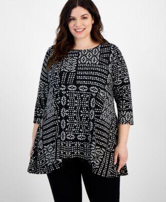 Plus Size Patchwork Paradise Swing Tunic, Created for Macy's  Product Image