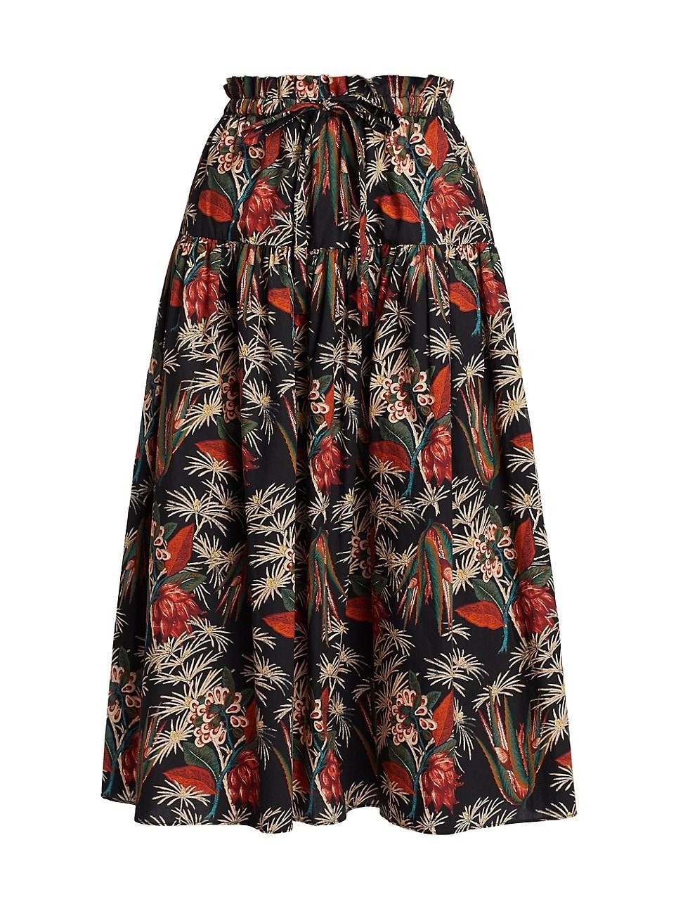 Womens Fernanda Floral Cotton Midi-Skirt product image