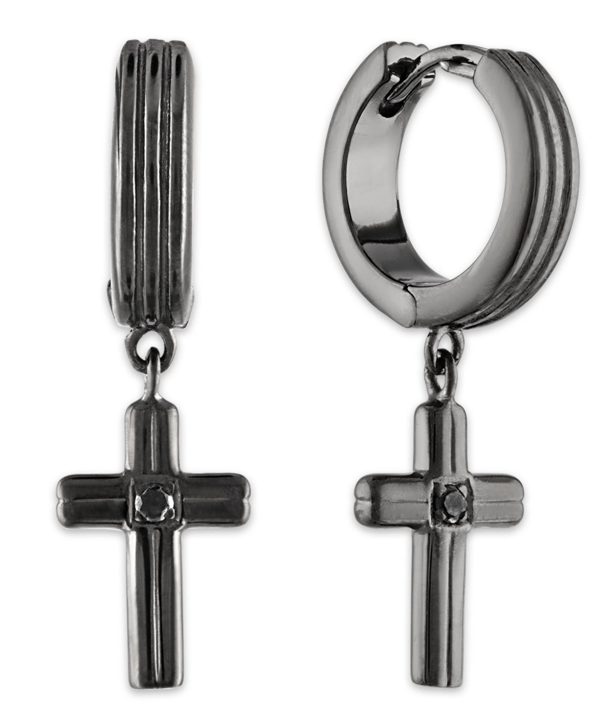 Esquire Mens Jewelry Diamond Accent Cross Drop Hoop Earrings in 14k Gold-Plated Sterling Silver, Sterling Silver or Black Ruthenium over silver, Created for Macys Product Image