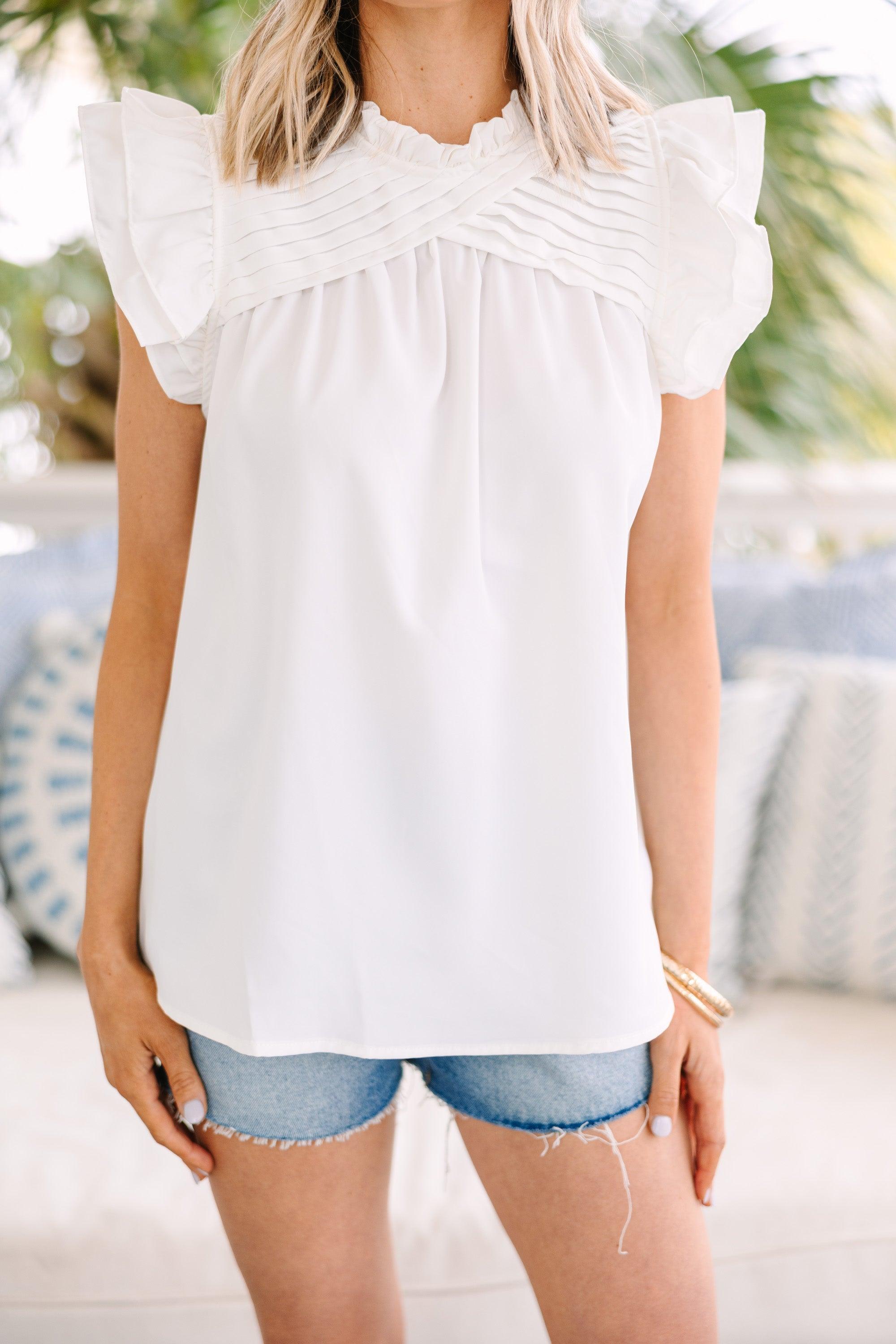 Tell You Everything White Ruffled Blouse Female Product Image