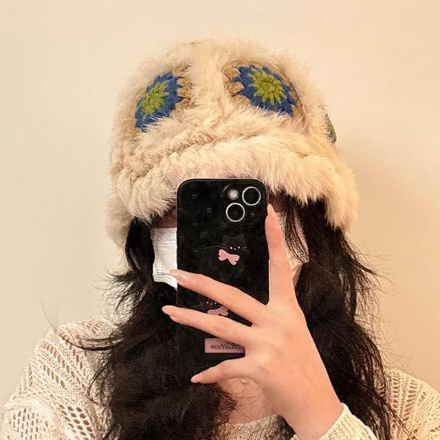 Patterned Crochet Fluffy Hat Product Image