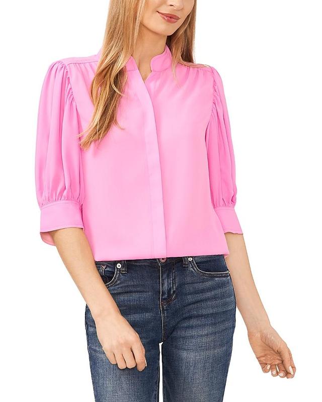 CeCe Puff Sleeve Crepe Button-Up Shirt Product Image