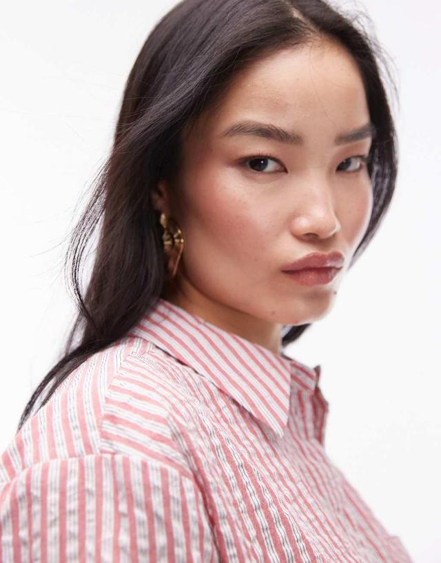 Topshop seersucker shirt in red & ivory stripe Product Image