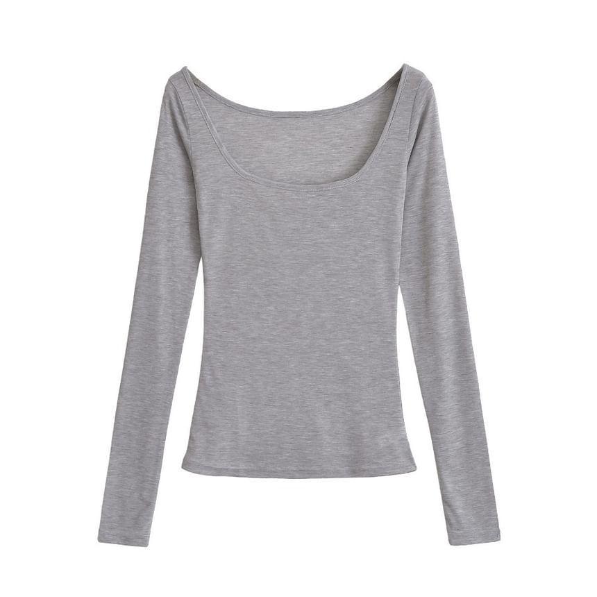 Long-Sleeve Scoop Neck Plain Tee Product Image