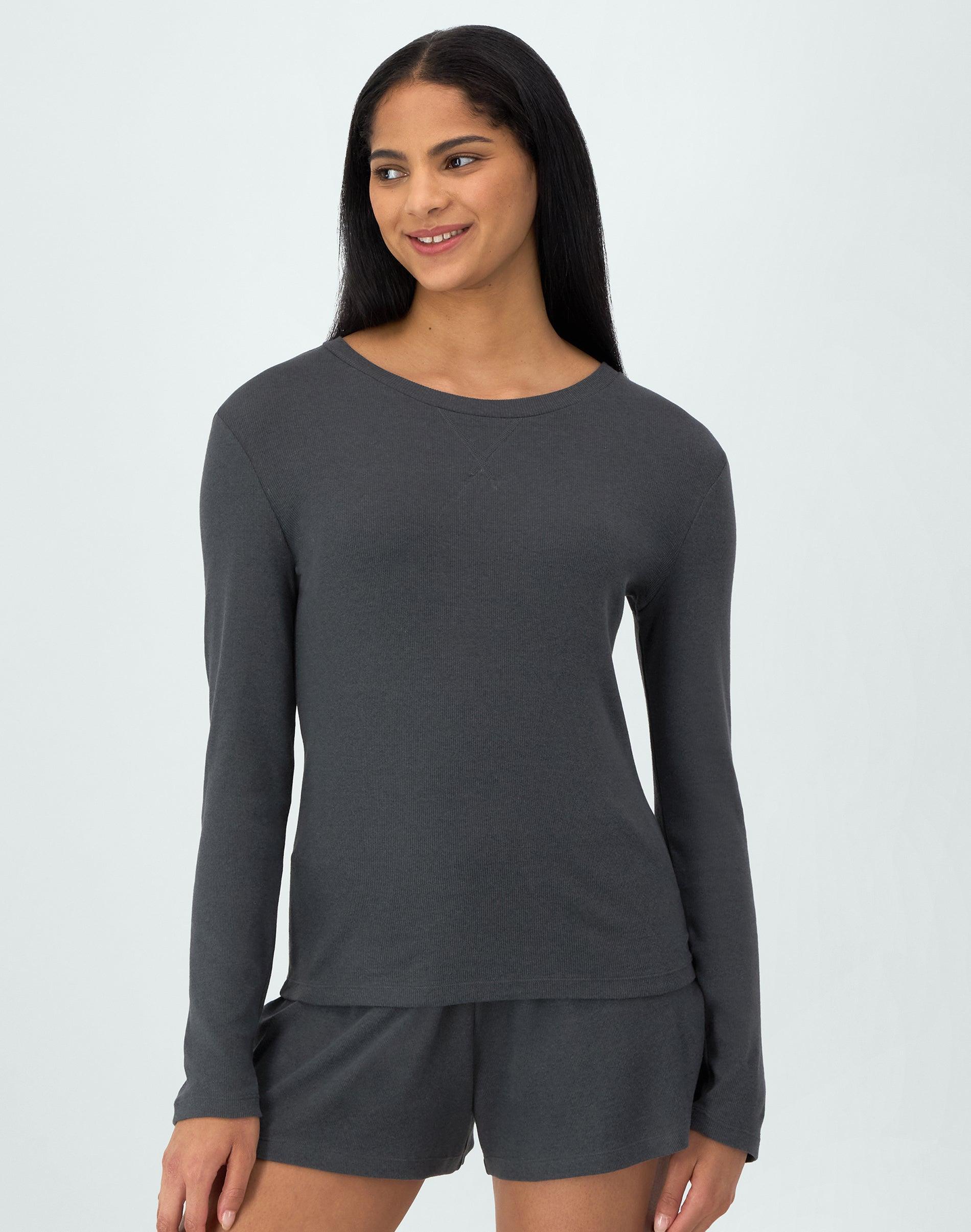 Hanes Originals Womens SuperSoft Comfywear Rib Long Sleeve T-Shirt Asphalt S Product Image