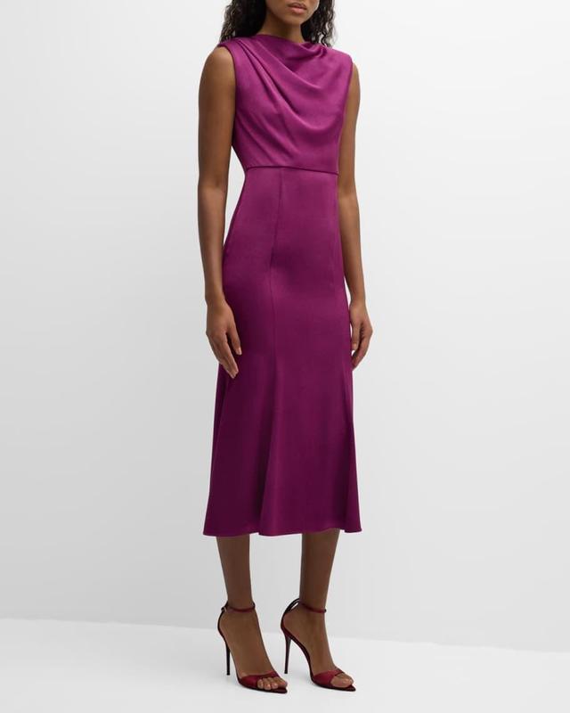 Draped Satin Crepe Sleeveless Midi Dress Product Image