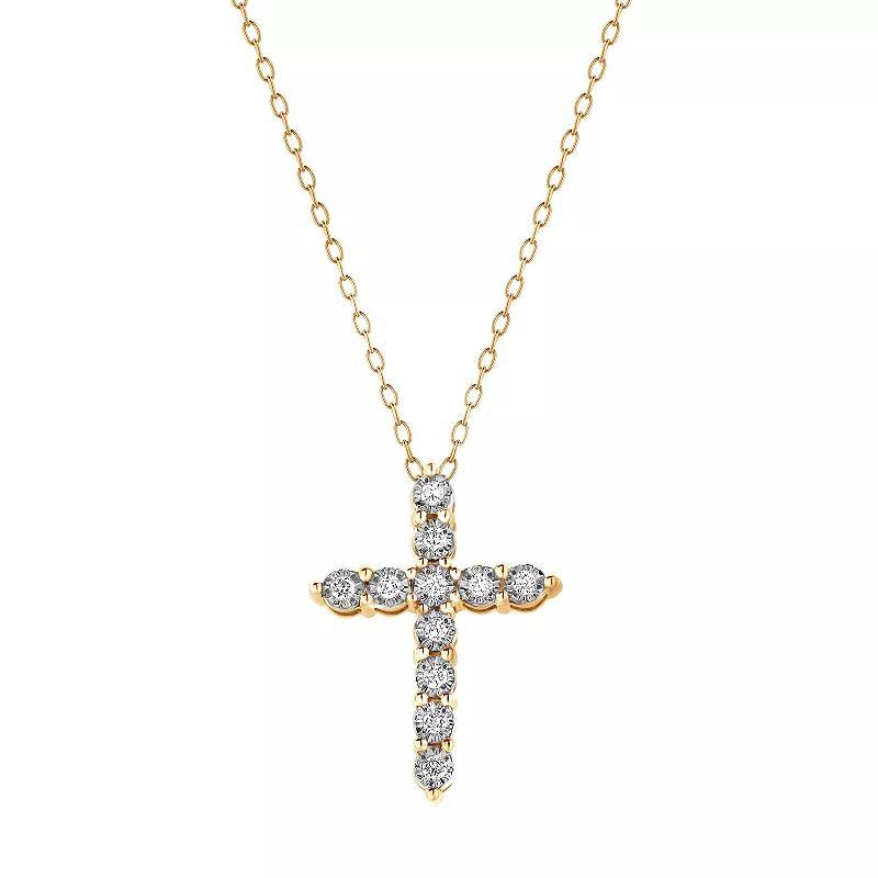 Diamond Brilliance 1/10 Carat T.W. Lab-Grown Diamond Cross Miracle Pendant Necklace, Womens Gold Tone Product Image