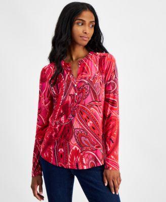 Petite Printed Long-Sleeve Top, Created for Macy's Product Image