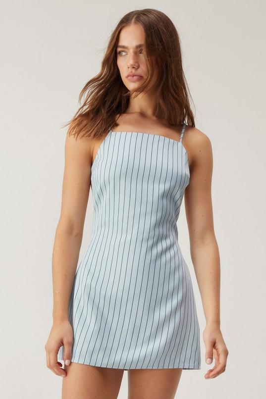 Pinstripe Twill Tailored Strappy Mini Dress Product Image