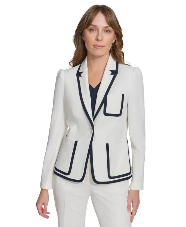 Tommy Hilfiger Womens Contrast-Trim One-Button Blazer - Ivory Product Image