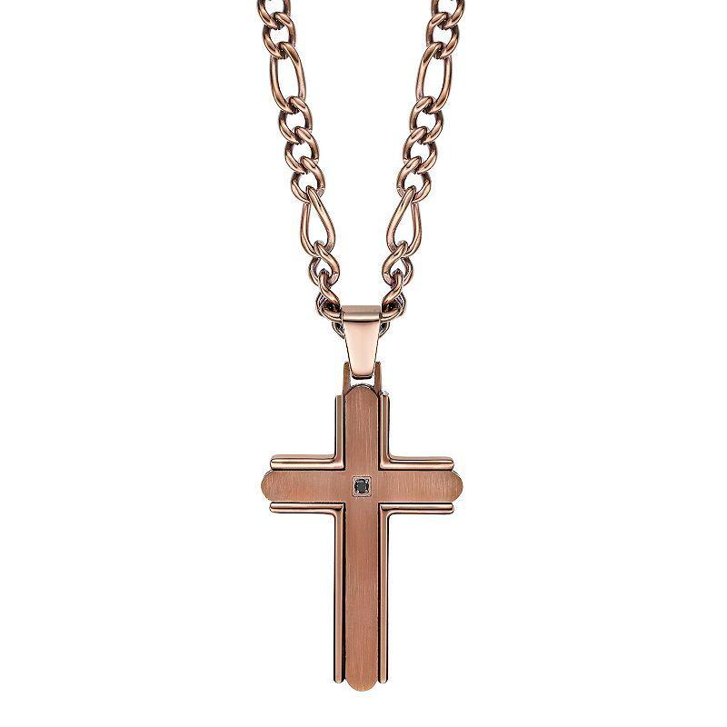 LYNX Mens Brown Ion Plated Stainless Steel Cubic Zirconia Cross Pendant Product Image