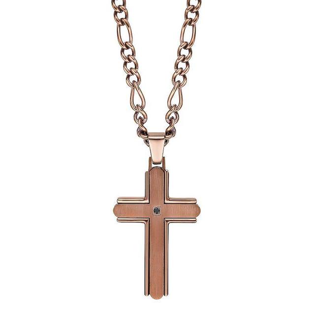 LYNX Mens Brown Ion Plated Stainless Steel Cubic Zirconia Cross Pendant Product Image