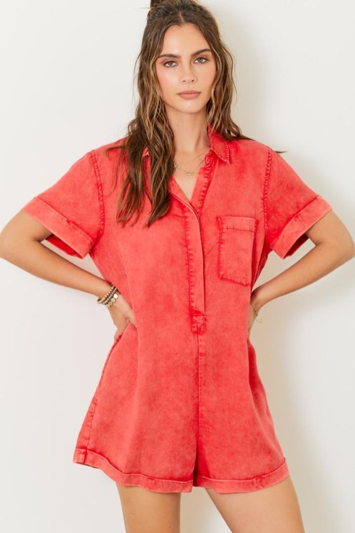 Washed Denim Romper Product Image