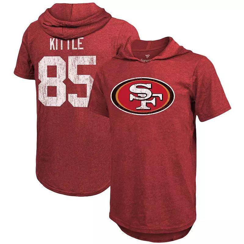 Mens George Kittle Heathered Scarlet San Francisco 49Ers Name Number Tri-Blend Hoodie T-shirt Product Image