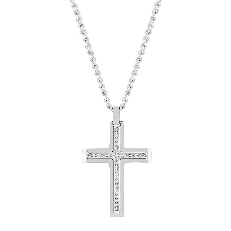 Steel Nation Mens Stainless Steel Cross Cubic Zirconia Pendant Necklace Product Image