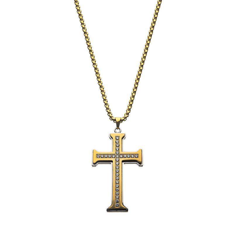 Mens Gold Tone Stainless Steel Cross Pendant Necklace Product Image