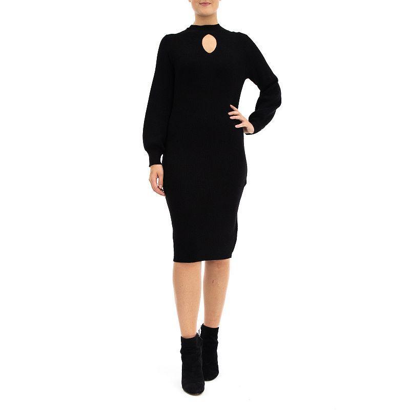 Womens Nina Leonard Keyhole Sweater Dress Black Product Image