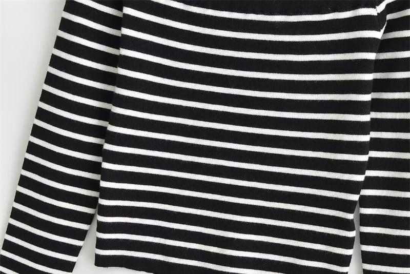 Long Sleeve Off Shoulder Striped Knit Crop Top Product Image