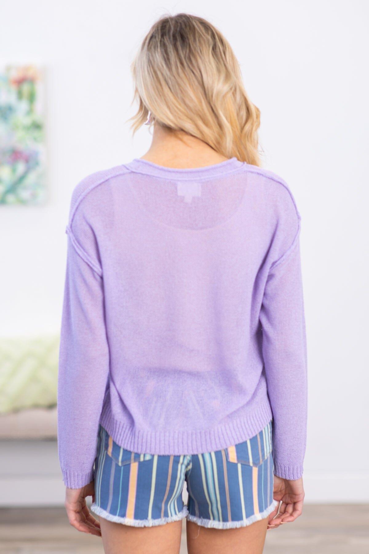 Lavender Raw Edge Drop Shoulder Henley Sweater Product Image